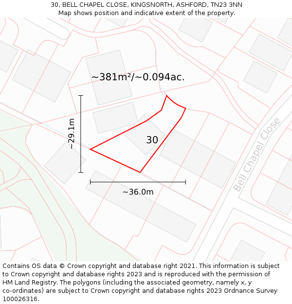 30, BELL CHAPEL CLOSE, KINGSNORTH, ASHFORD, TN23 3NN: Plot and title map
