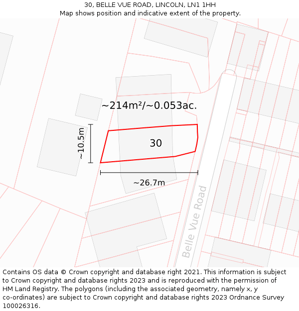 30, BELLE VUE ROAD, LINCOLN, LN1 1HH: Plot and title map