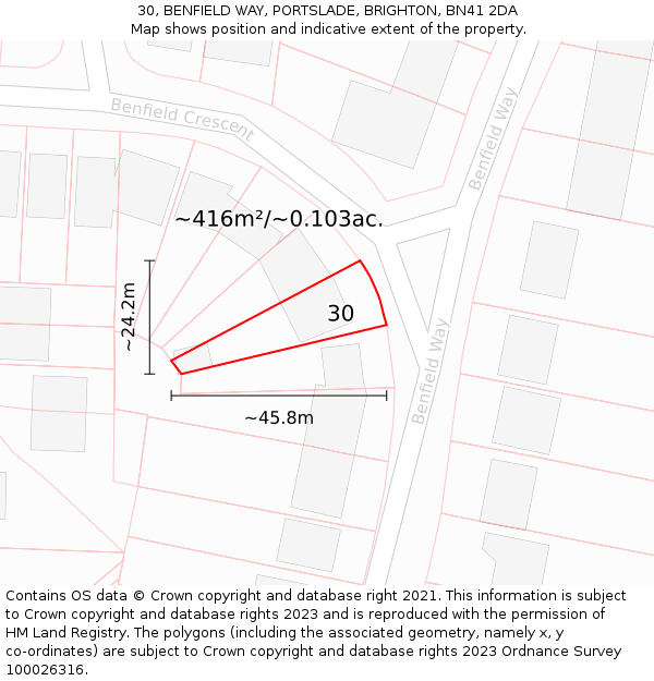 30, BENFIELD WAY, PORTSLADE, BRIGHTON, BN41 2DA: Plot and title map