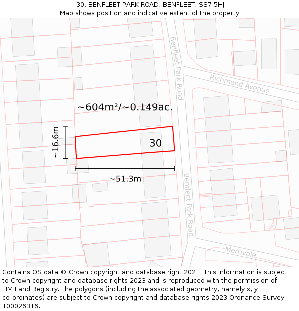 30, BENFLEET PARK ROAD, BENFLEET, SS7 5HJ: Plot and title map