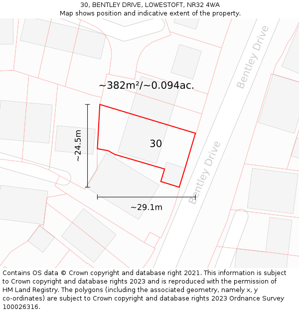 30, BENTLEY DRIVE, LOWESTOFT, NR32 4WA: Plot and title map