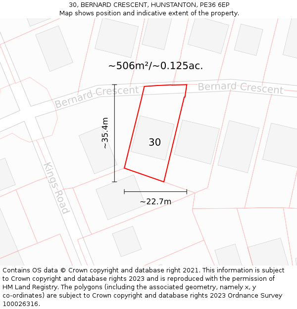 30, BERNARD CRESCENT, HUNSTANTON, PE36 6EP: Plot and title map