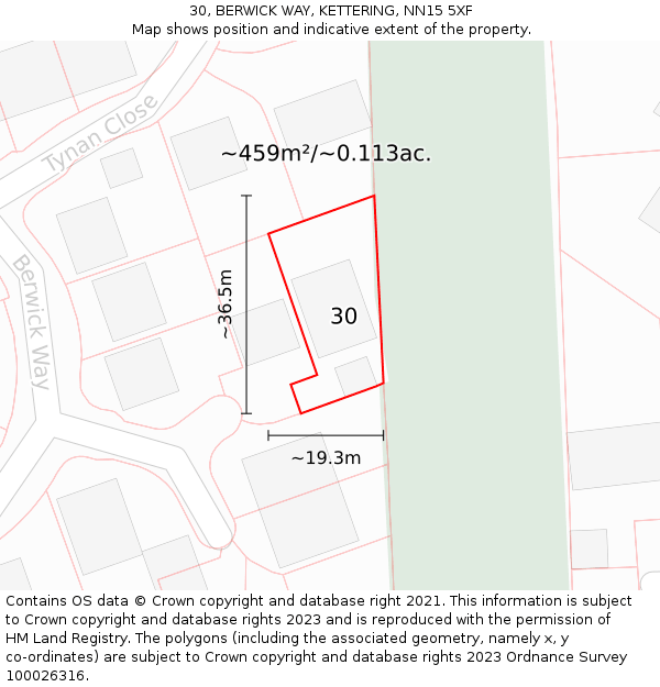 30, BERWICK WAY, KETTERING, NN15 5XF: Plot and title map