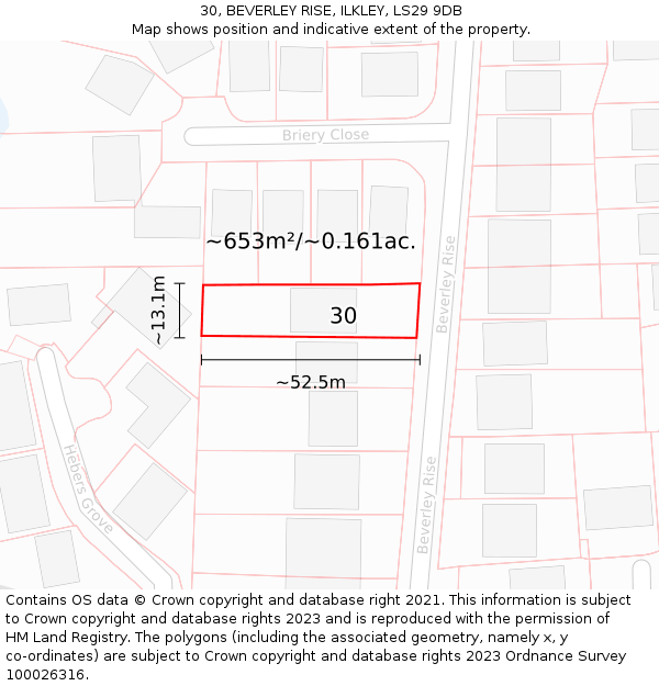 30, BEVERLEY RISE, ILKLEY, LS29 9DB: Plot and title map