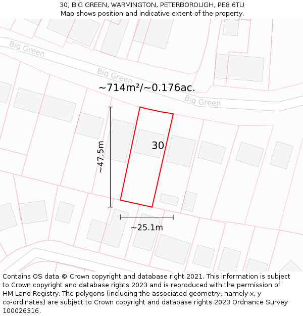 30, BIG GREEN, WARMINGTON, PETERBOROUGH, PE8 6TU: Plot and title map