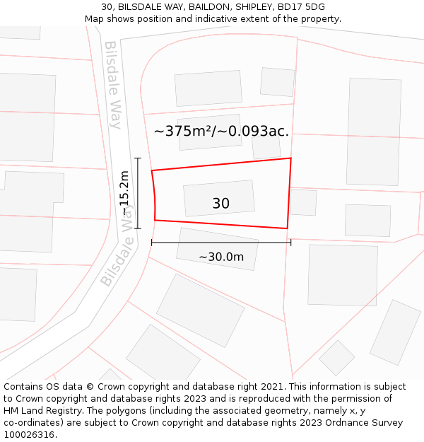 30, BILSDALE WAY, BAILDON, SHIPLEY, BD17 5DG: Plot and title map