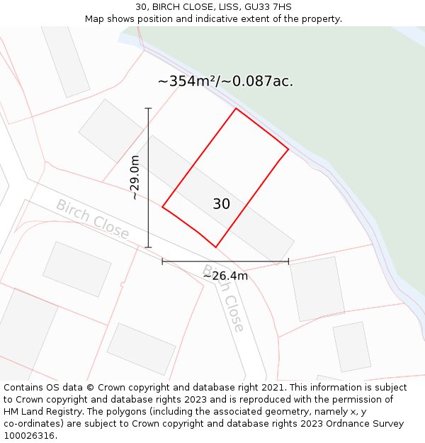 30, BIRCH CLOSE, LISS, GU33 7HS: Plot and title map