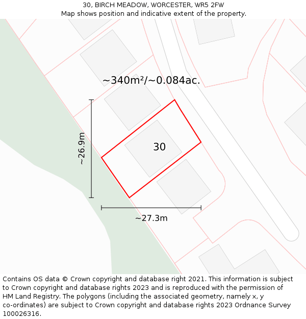 30, BIRCH MEADOW, WORCESTER, WR5 2FW: Plot and title map