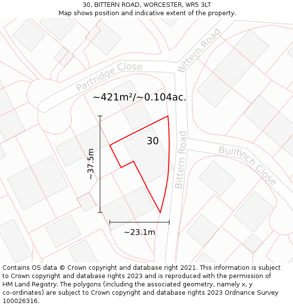 30, BITTERN ROAD, WORCESTER, WR5 3LT: Plot and title map