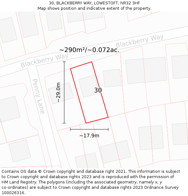 30, BLACKBERRY WAY, LOWESTOFT, NR32 3HF: Plot and title map