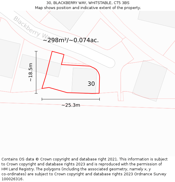 30, BLACKBERRY WAY, WHITSTABLE, CT5 3BS: Plot and title map