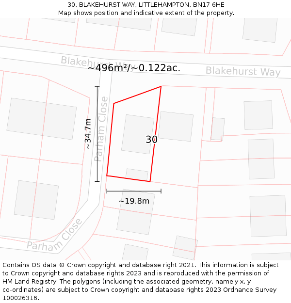 30, BLAKEHURST WAY, LITTLEHAMPTON, BN17 6HE: Plot and title map