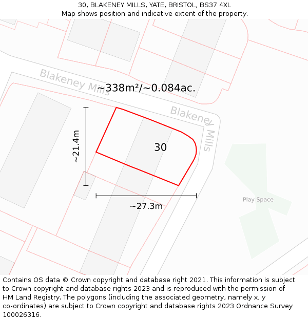 30, BLAKENEY MILLS, YATE, BRISTOL, BS37 4XL: Plot and title map