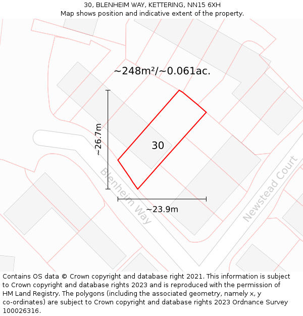 30, BLENHEIM WAY, KETTERING, NN15 6XH: Plot and title map