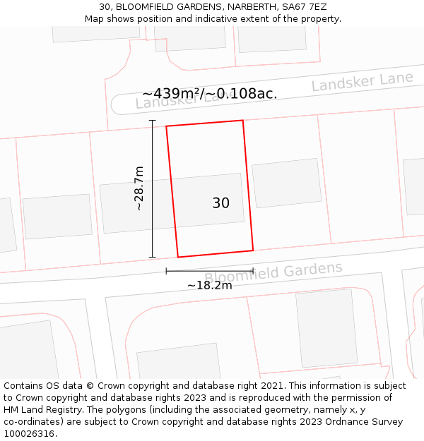 30, BLOOMFIELD GARDENS, NARBERTH, SA67 7EZ: Plot and title map