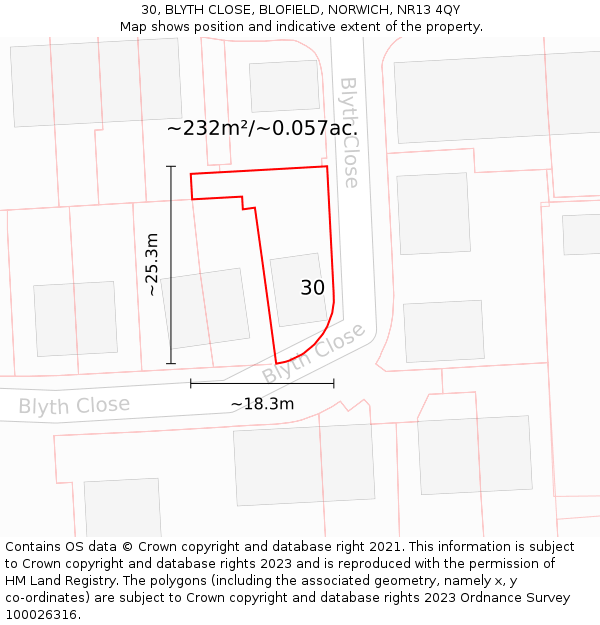 30, BLYTH CLOSE, BLOFIELD, NORWICH, NR13 4QY: Plot and title map
