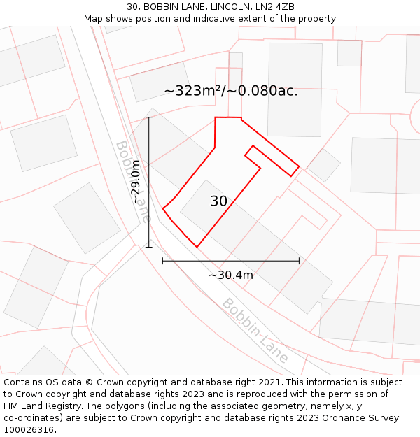 30, BOBBIN LANE, LINCOLN, LN2 4ZB: Plot and title map