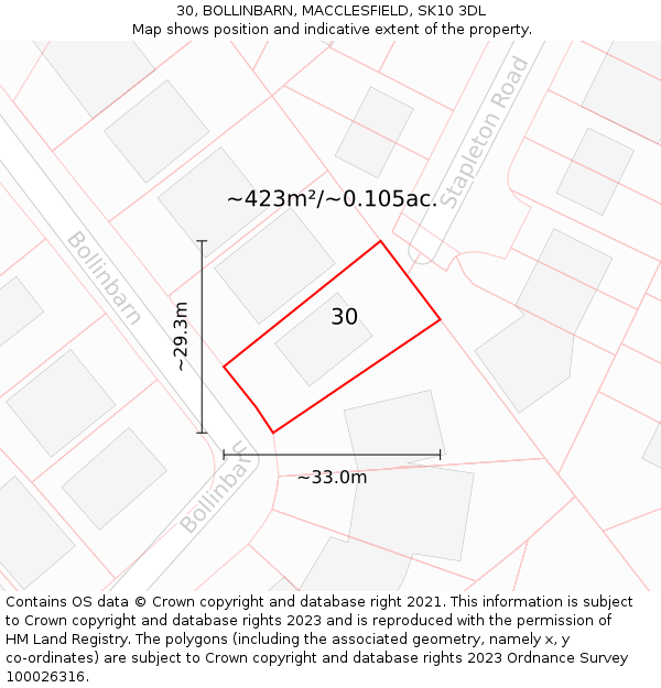 30, BOLLINBARN, MACCLESFIELD, SK10 3DL: Plot and title map