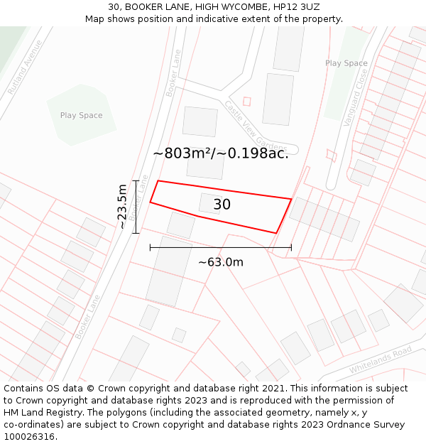 30, BOOKER LANE, HIGH WYCOMBE, HP12 3UZ: Plot and title map