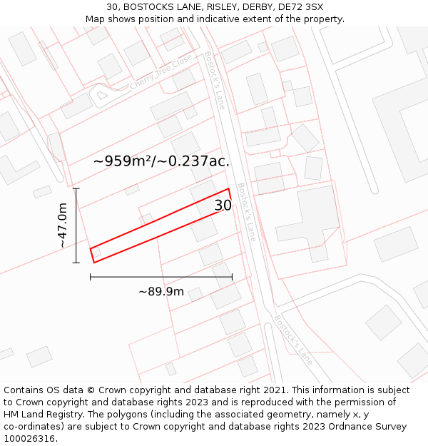 30, BOSTOCKS LANE, RISLEY, DERBY, DE72 3SX: Plot and title map