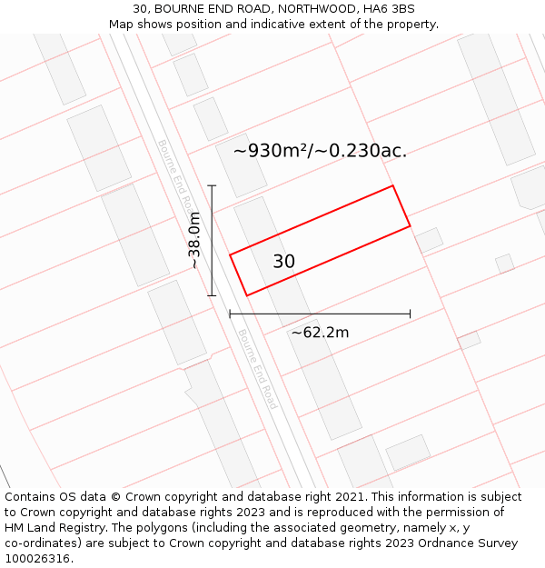 30, BOURNE END ROAD, NORTHWOOD, HA6 3BS: Plot and title map