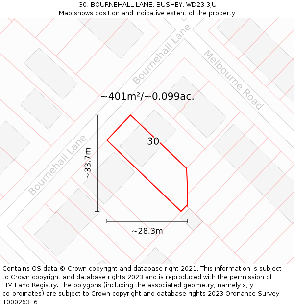 30, BOURNEHALL LANE, BUSHEY, WD23 3JU: Plot and title map