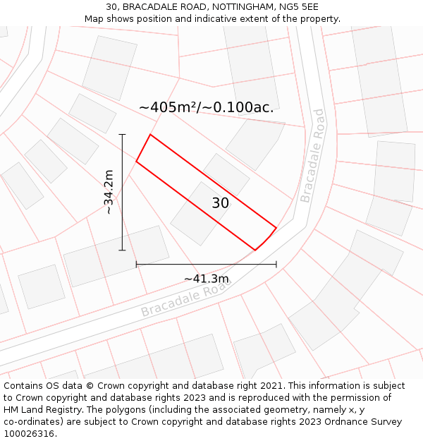 30, BRACADALE ROAD, NOTTINGHAM, NG5 5EE: Plot and title map