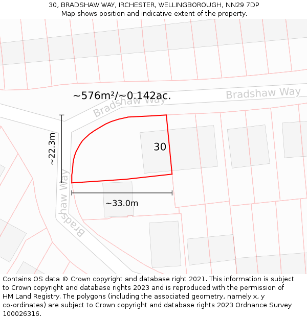 30, BRADSHAW WAY, IRCHESTER, WELLINGBOROUGH, NN29 7DP: Plot and title map