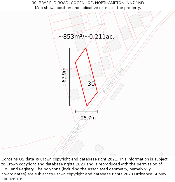 30, BRAFIELD ROAD, COGENHOE, NORTHAMPTON, NN7 1ND: Plot and title map