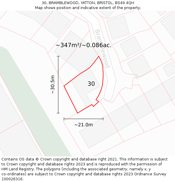 30, BRAMBLEWOOD, YATTON, BRISTOL, BS49 4QH: Plot and title map