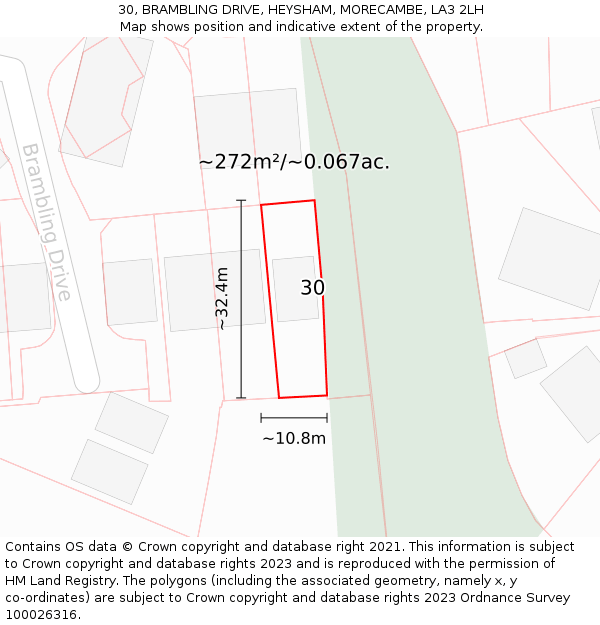 30, BRAMBLING DRIVE, HEYSHAM, MORECAMBE, LA3 2LH: Plot and title map