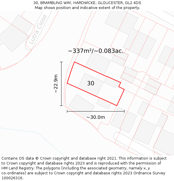 30, BRAMBLING WAY, HARDWICKE, GLOUCESTER, GL2 4DS: Plot and title map
