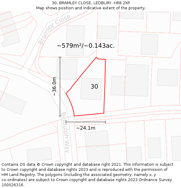 30, BRAMLEY CLOSE, LEDBURY, HR8 2XP: Plot and title map