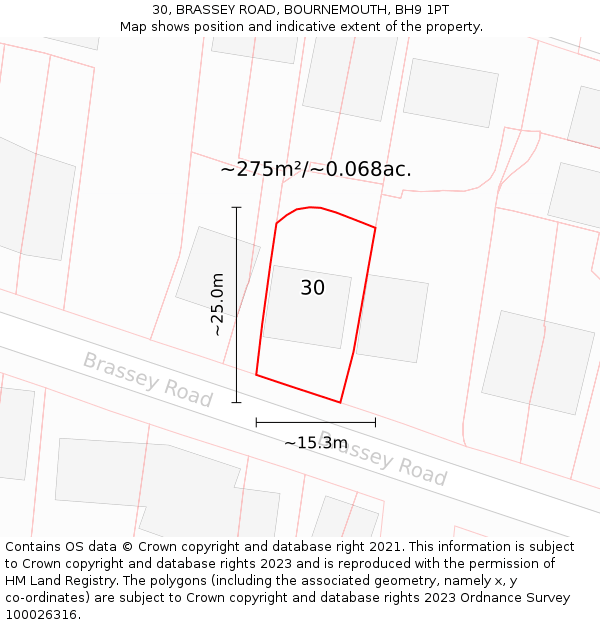 30, BRASSEY ROAD, BOURNEMOUTH, BH9 1PT: Plot and title map