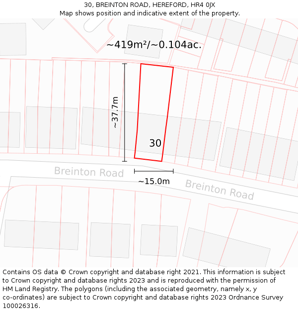 30, BREINTON ROAD, HEREFORD, HR4 0JX: Plot and title map