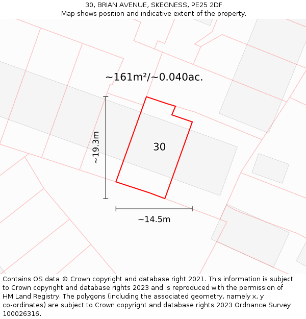 30, BRIAN AVENUE, SKEGNESS, PE25 2DF: Plot and title map
