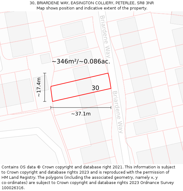 30, BRIARDENE WAY, EASINGTON COLLIERY, PETERLEE, SR8 3NR: Plot and title map