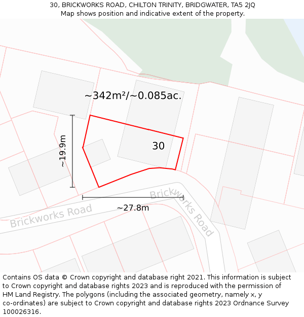 30, BRICKWORKS ROAD, CHILTON TRINITY, BRIDGWATER, TA5 2JQ: Plot and title map