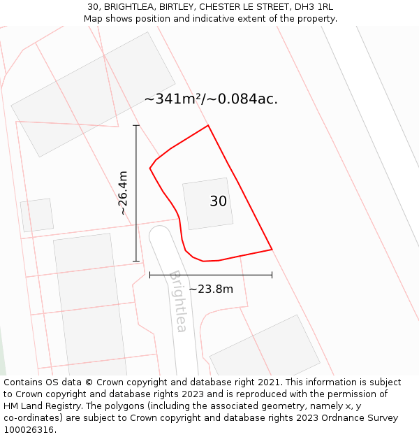 30, BRIGHTLEA, BIRTLEY, CHESTER LE STREET, DH3 1RL: Plot and title map