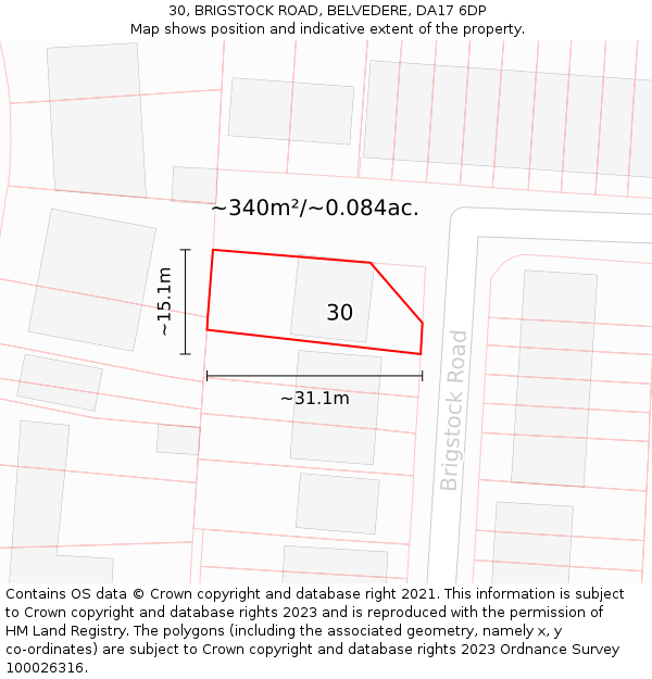 30, BRIGSTOCK ROAD, BELVEDERE, DA17 6DP: Plot and title map