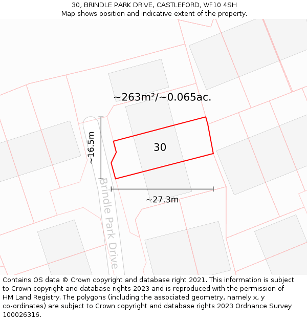 30, BRINDLE PARK DRIVE, CASTLEFORD, WF10 4SH: Plot and title map