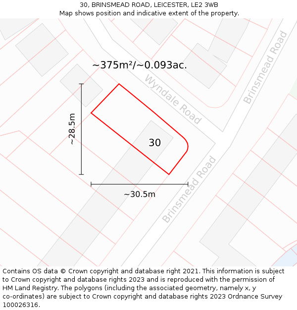 30, BRINSMEAD ROAD, LEICESTER, LE2 3WB: Plot and title map