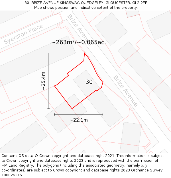 30, BRIZE AVENUE KINGSWAY, QUEDGELEY, GLOUCESTER, GL2 2EE: Plot and title map