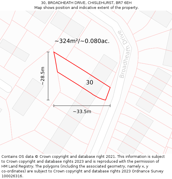 30, BROADHEATH DRIVE, CHISLEHURST, BR7 6EH: Plot and title map