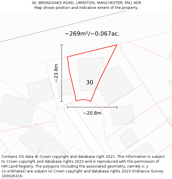 30, BROADOAKS ROAD, URMSTON, MANCHESTER, M41 9DR: Plot and title map