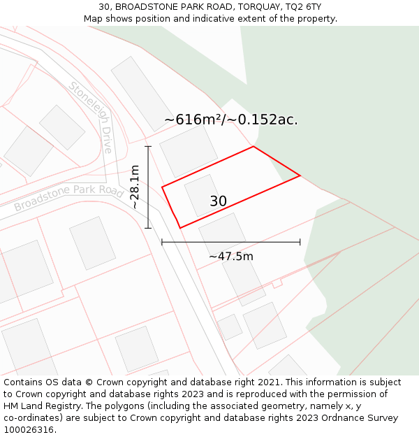 30, BROADSTONE PARK ROAD, TORQUAY, TQ2 6TY: Plot and title map