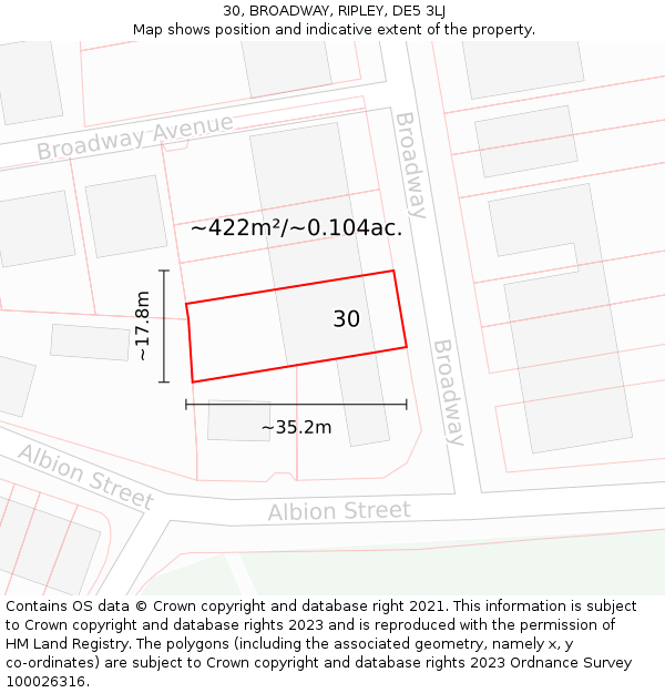 30, BROADWAY, RIPLEY, DE5 3LJ: Plot and title map