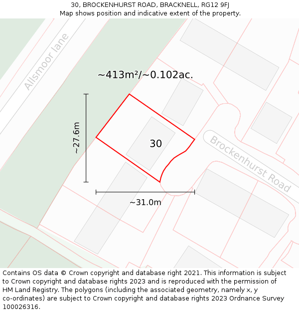 30, BROCKENHURST ROAD, BRACKNELL, RG12 9FJ: Plot and title map