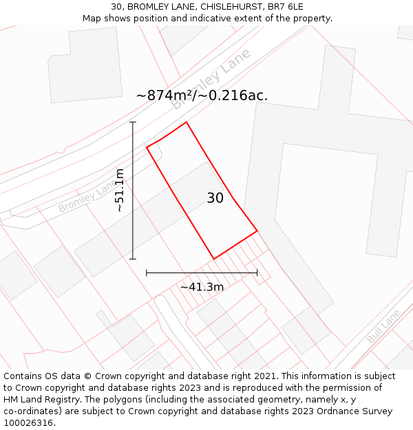 30, BROMLEY LANE, CHISLEHURST, BR7 6LE: Plot and title map