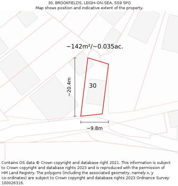 30, BROOKFIELDS, LEIGH-ON-SEA, SS9 5PG: Plot and title map